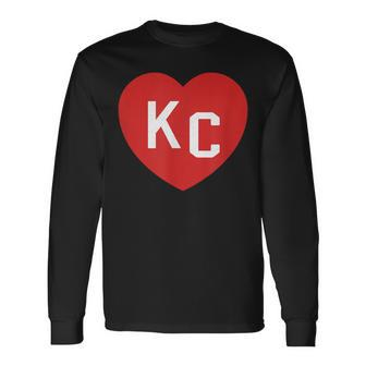 Love Kc Heart Kansas City Kc Heart Red Blue Kc Love Initials Long Sleeve T-Shirt - Monsterry