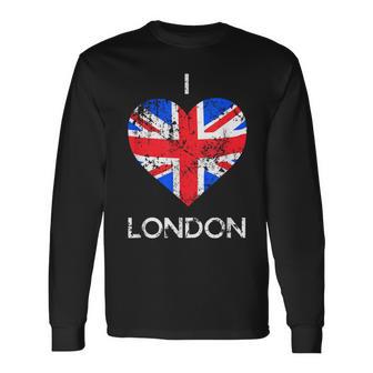 I Love London Distressed Union Jack Heart Long Sleeve T-Shirt - Monsterry