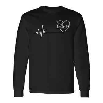 Love Oliver Personalized Name Family Heartbeat Heart Pulse Long Sleeve T-Shirt - Seseable