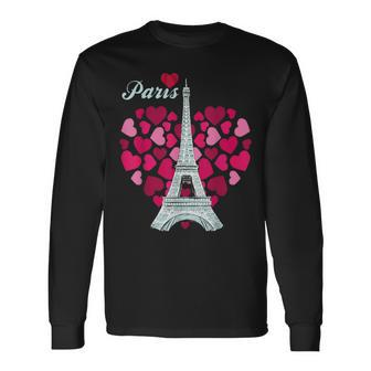Love Paris Heart Eiffel Tower Souvenir France French Love Long Sleeve T-Shirt - Seseable