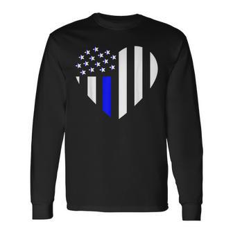 Love Police Support Us Flag Patriotic Heart Image Long Sleeve T-Shirt - Monsterry