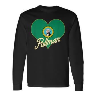 I Love Pullman Washington Heart State Flag Hometown Pride Long Sleeve T-Shirt - Monsterry DE