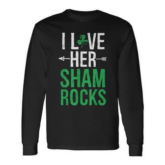 I Love Her Shamrocks Matching St Patrick's Day Couples Long Sleeve T-Shirt - Seseable