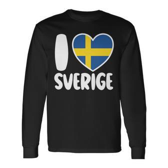 Love For Sweden Sverige Heart Flag Nordic Pride Long Sleeve T-Shirt - Monsterry