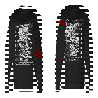 The Lovers Tarot Card Occult Skeleton Roses Gothic Kissing Long Sleeve T-Shirt - Thegiftio
