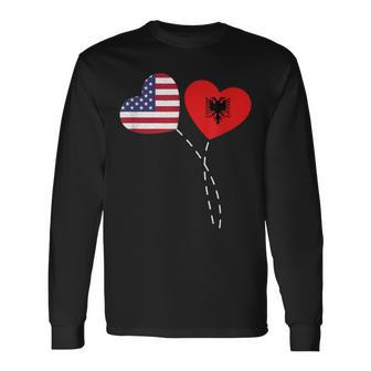 Loving Albania Usa Flag Heart Albanian Americans Love Long Sleeve T-Shirt - Monsterry CA