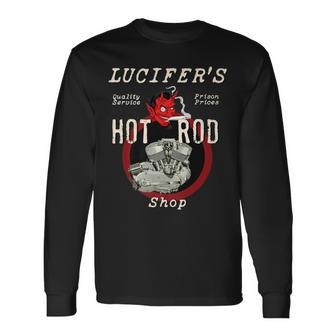 Lucifer's Hot Rod Shop Rockabilly Retro Sporty Ironhead Hot Long Sleeve T-Shirt - Monsterry DE