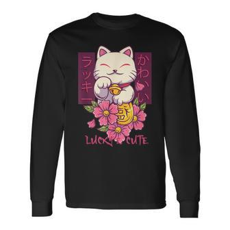 Lucky And Cute Japanese Lucky Cat Maneki Neko Good Luck Cat Long Sleeve T-Shirt - Thegiftio UK