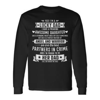 Lucky Proud Dad Awesome Daughter For Fathers Day Birthday Long Sleeve T-Shirt - Monsterry