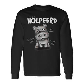 Lustiges Nilpferd Humor Langarmshirts Nölpferd mit witzigem Spruch - Seseable