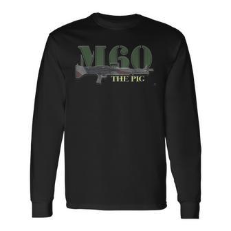 M60 Military Machine Gun American Flag Graphic Long Sleeve T-Shirt - Monsterry