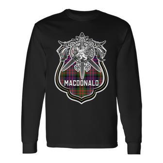 Macdonald Scottish Clan Family Tartan Lion Sword Name Long Sleeve T-Shirt - Seseable