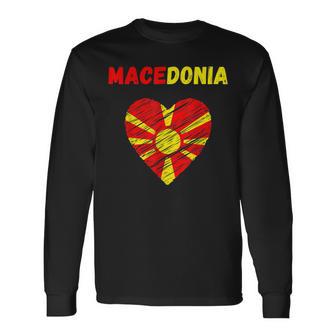 Macedonia Flag Holiday Macedonia Heart Macedonian Flag Long Sleeve T-Shirt - Monsterry AU