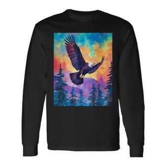 Majestic Eagle Silhouette Freedom's Colors Long Sleeve T-Shirt | Mazezy