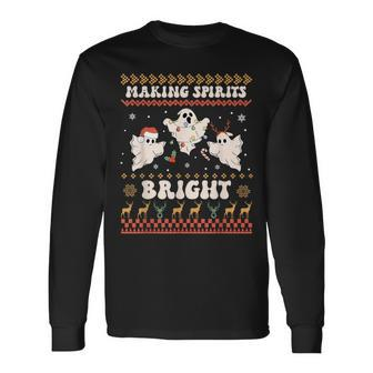 Making Spirits Bight Spooky Boo Ghost Gothic Ugly Christmas Long Sleeve T-Shirt - Seseable