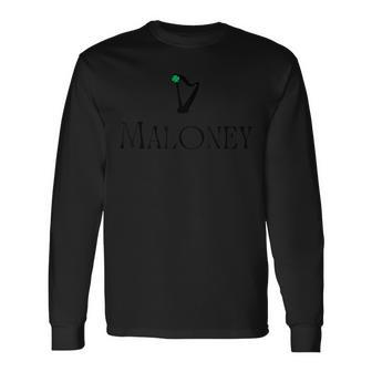 Maloney Surname Irish Family Name Heraldic Celtic Harp Long Sleeve T-Shirt - Seseable