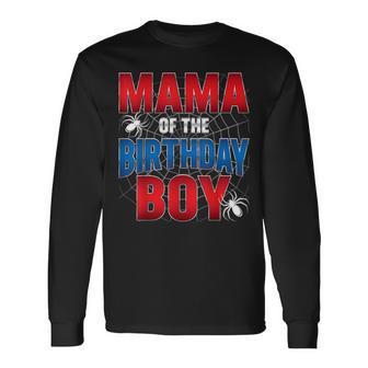 Mama Of The Birthday Boy Costume Spider Web Birthday Party Long Sleeve T-Shirt - Seseable