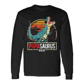 Man Papasaurus Rex Top For Men Retro Family Present For Dad Long Sleeve T-Shirt - Monsterry AU