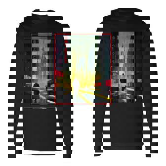 A Man Walks Cyberpunk City Japanese Text Futuristic Costume Long Sleeve T-Shirt - Thegiftio