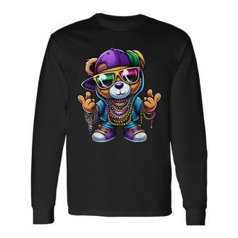 Mardi Gras For Boys Hip Hop Teddy Bear New Orleans Long Sleeve T-Shirt - Seseable