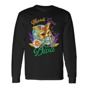 Mardi Gras Diva New Orleans Carnival Festival Long Sleeve T-Shirt - Monsterry UK