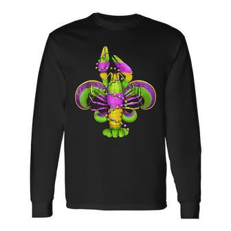 Mardi Gras Fleur De Lis Crawfish Leopard Costume Long Sleeve T-Shirt | Mazezy UK