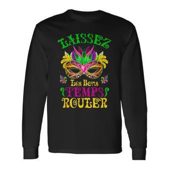 Mardi Gras Mask Let The Good Times Roll Fleur De Lis Symbol Long Sleeve T-Shirt - Monsterry