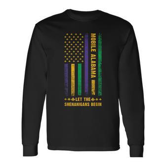 Mardi Gras Mobile Alabama Fleur-De-Lis American Flag Long Sleeve T-Shirt - Monsterry AU