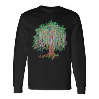 Mardi Gras Tree Beads New Orleans 2024 Watercolor Festival Long Sleeve T-Shirt | Mazezy