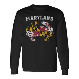 Maryland Flag Blue Crab T State Pride Retro Long Sleeve T-Shirt - Monsterry AU