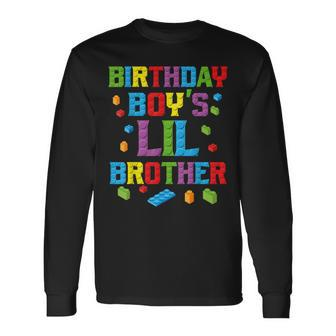 Master Builder Birthday Boy's Lil Brother Building Bricks Long Sleeve T-Shirt | Mazezy