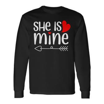 Matching His Hers He's Mine She's Mine Valentines Day Couple Long Sleeve T-Shirt - Seseable