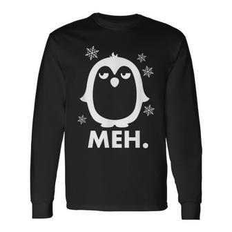 Meh Grumpy Cute Animal Penguin Xmas Snow Long Sleeve T-Shirt - Monsterry