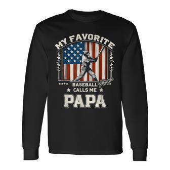 Mein Lieblings-Baseballspieler Nennt Mich Papa American Flag Dad Langarmshirts - Geschenkecke