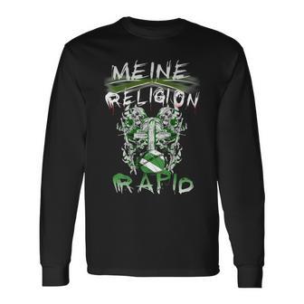 Meine Religion Rapid Fußballfan-Langarmshirts, Schwarz, Fanbekleidung - Seseable