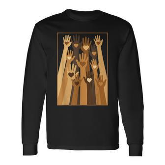 Melanin Hand Hearts Black History Month Blm African American Long Sleeve T-Shirt - Thegiftio UK