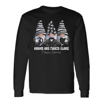 Melanoma Awareness Month Black Ribbon Gnomies Support Long Sleeve T-Shirt - Monsterry CA