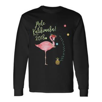 Mele Kalikimaka Flamingo Hawaii Long Sleeve T-Shirt | Mazezy