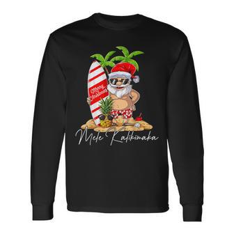 Mele Kalikimaka Hawaii Christmas Surfing Santa Xmas Summer Long Sleeve T-Shirt - Monsterry UK