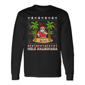 Mele Kalikimaka Hawaiian Christmas On The Beach Hawaii Santa Long Sleeve T-Shirt - Monsterry UK