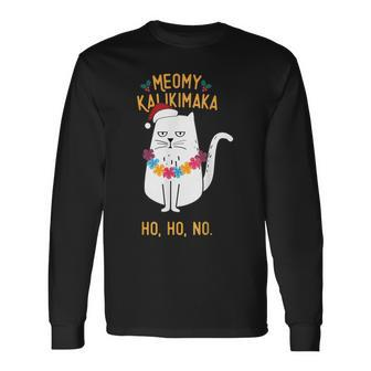 Mele Kalikimaka Hawaiian Santa Christmas Pajamas Cat Lovers Long Sleeve T-Shirt - Monsterry UK