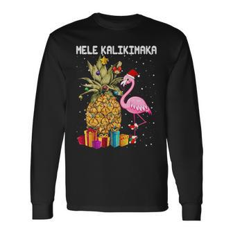Mele Kalikimaka Pineapple Flamingo Sweat Long Sleeve T-Shirt | Mazezy