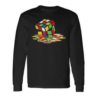 Melting Cube Puzzle Amusant Rétro Rubik Nerd Geek Gamer T-shirt à manches longues - Cadeauxyz