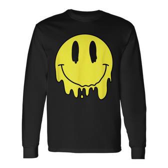 Melting Yellow Smile Smiling Melted Dripping Face Cute Long Sleeve T-Shirt - Monsterry UK