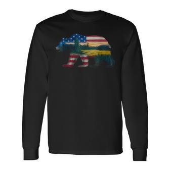Memorial Day 4Th Of July Flag Usa Bear Fathers Day Long Sleeve T-Shirt - Seseable