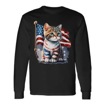 Memorial Day Cat 4Th Of July Patriotic Usa Flag Long Sleeve T-Shirt - Thegiftio UK