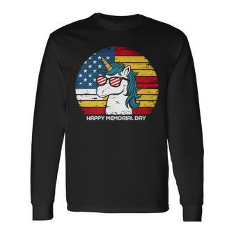Memorial Day Fathers Vintage Usa Unicorn 4Th Of July Long Sleeve T-Shirt - Seseable