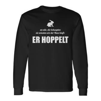 Men's Der Hase Hoppelt Hase Hoppelt Fun Black Langarmshirts - Seseable