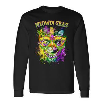 Meowdi Gras Mardi Gras Cat Lover New Orleans Louisiana Usa Long Sleeve T-Shirt - Monsterry