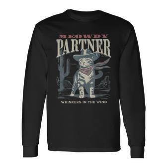 Meowdy Partner Cowboy Cat Country Western Cat Long Sleeve T-Shirt - Monsterry